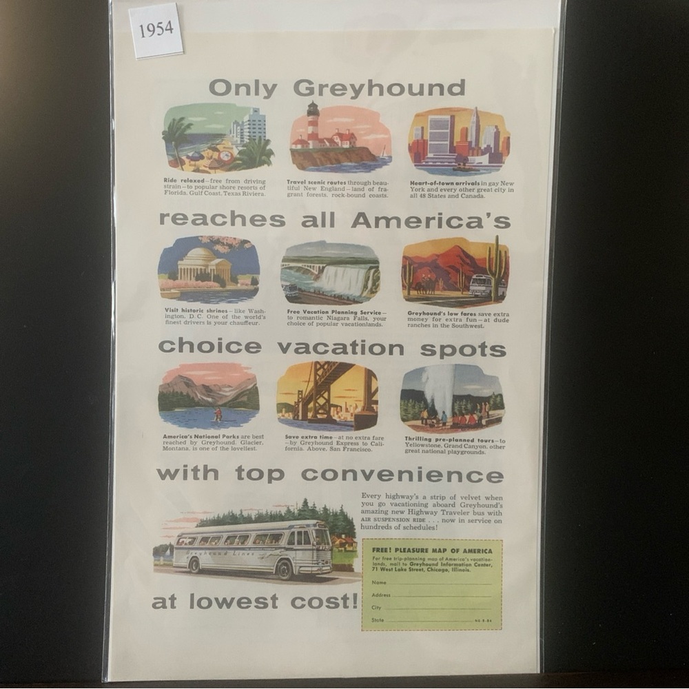 Vintage 1954 Greyhound Only Greyhound Reaches all America's Ad Advertisement - Picture 2 of 2